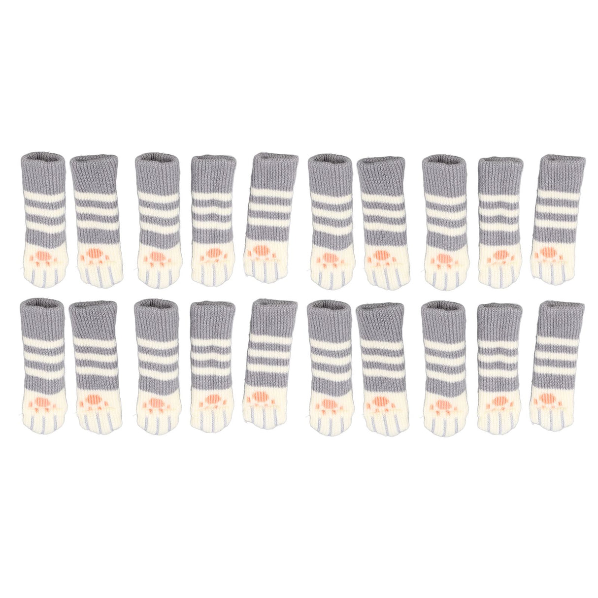 20pcs Cat Paw Furniture Leg Socks Double Thickened Knitting Chair Leg Floor Protectors for Office Home Dark Grey Stripe