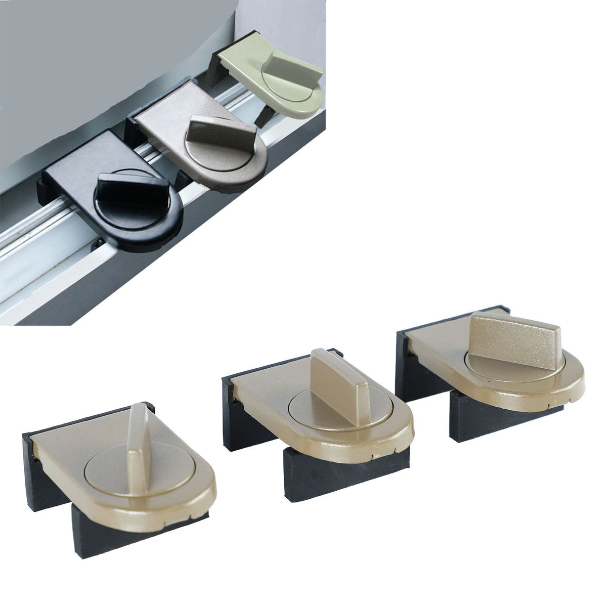 3PCS Sliding Window Locks Aluminum Alloy Safety Lock for Home Bedroom Bathroom Office Brown