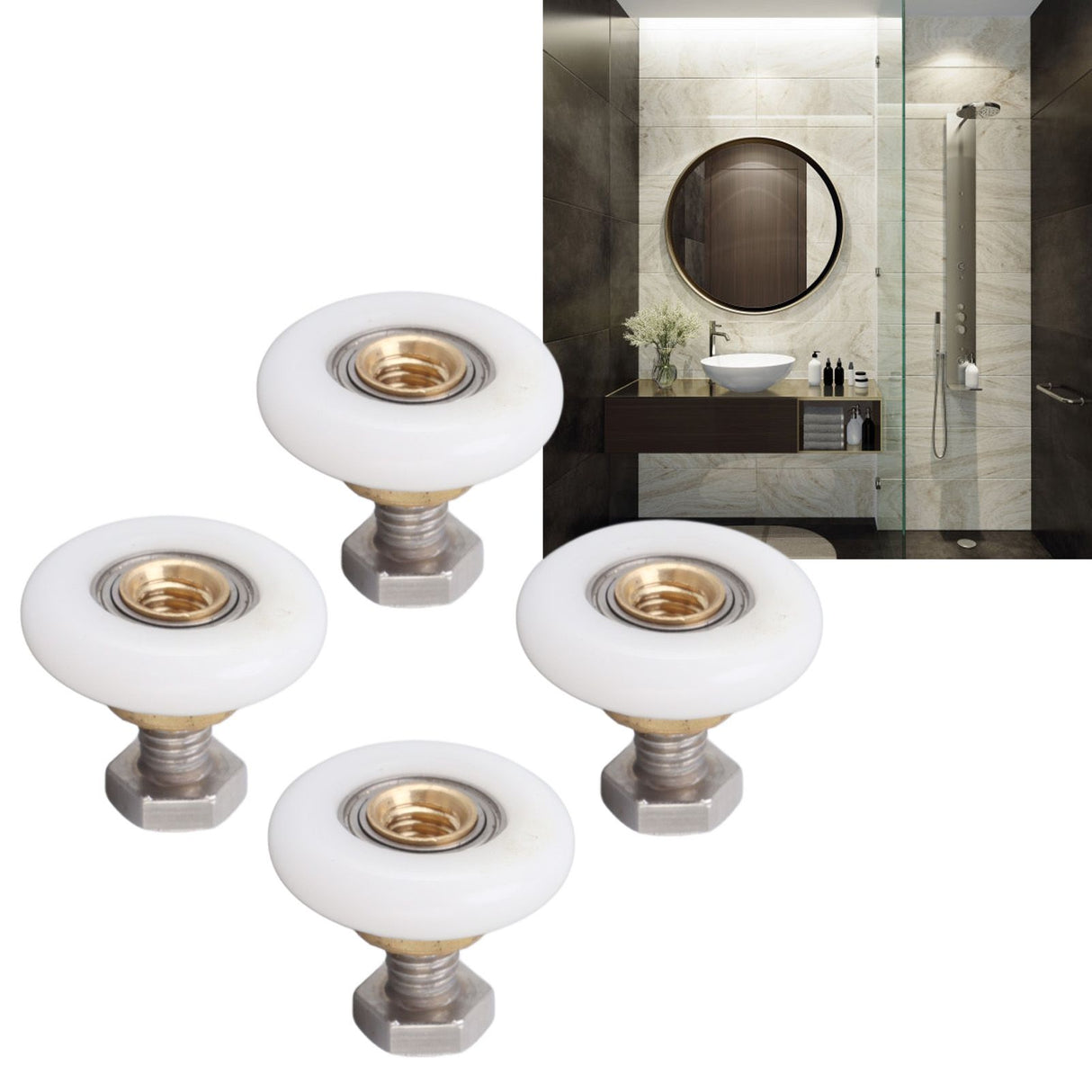 4 Set Shower Door Rollers Runners Wheels Bathroom Glass Door Rollers Runners Pulleys Wheels Replacement Part 25mm