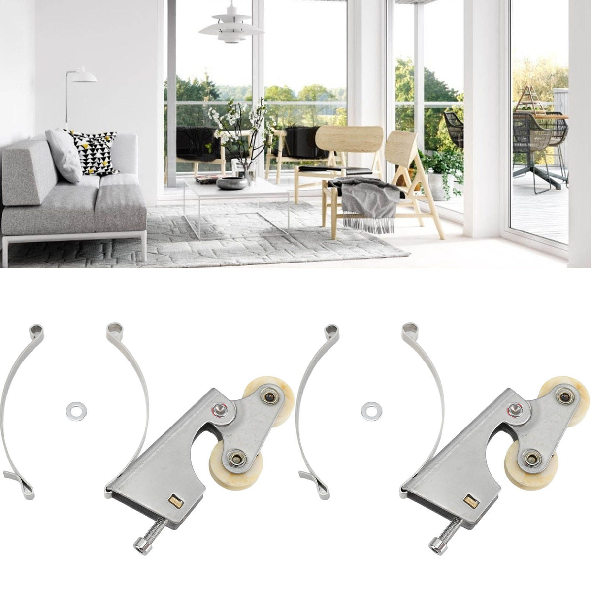 2PCS Wardrobe Pulley Stainless Steel Sliding Door Roller Wheels Waterproof Copper Core for Closet Cabinet Furniture Bathroom Concave