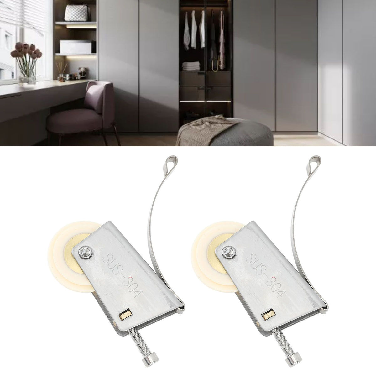 2Set Cabinet Sliding Door Window Roller Pulley Stainless Steel Sliding Door Window Roller Pulley Including Upper Wheel Waterproof Copper Core Cam Wheel
