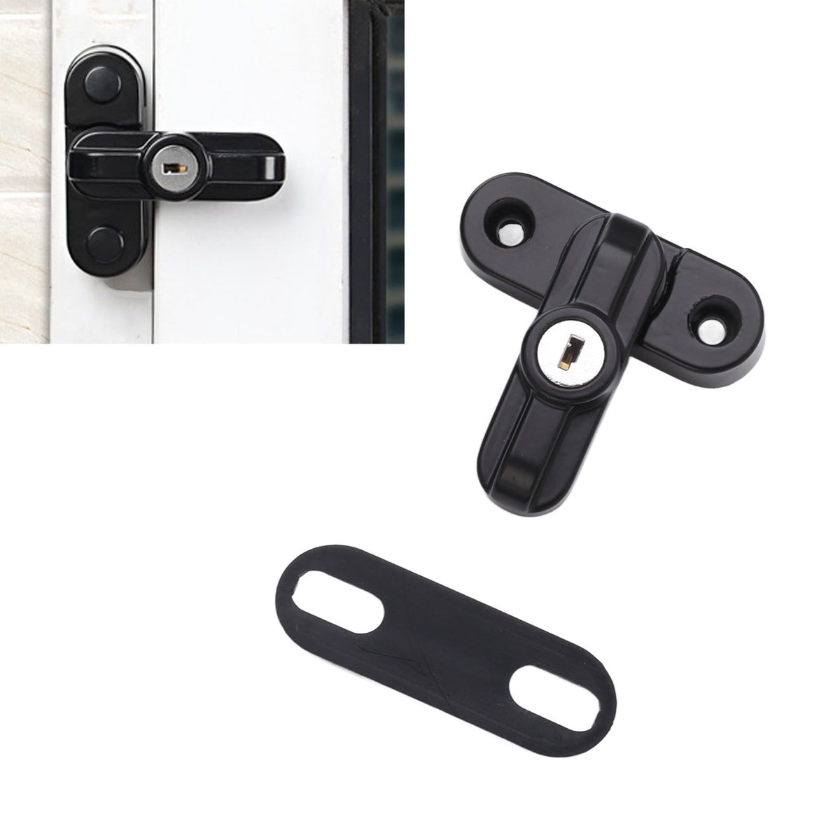 External Window Lock Catch Aluminum Alloy Anti Theft Flat Window Buckle Lock for Single Double Windows Black
