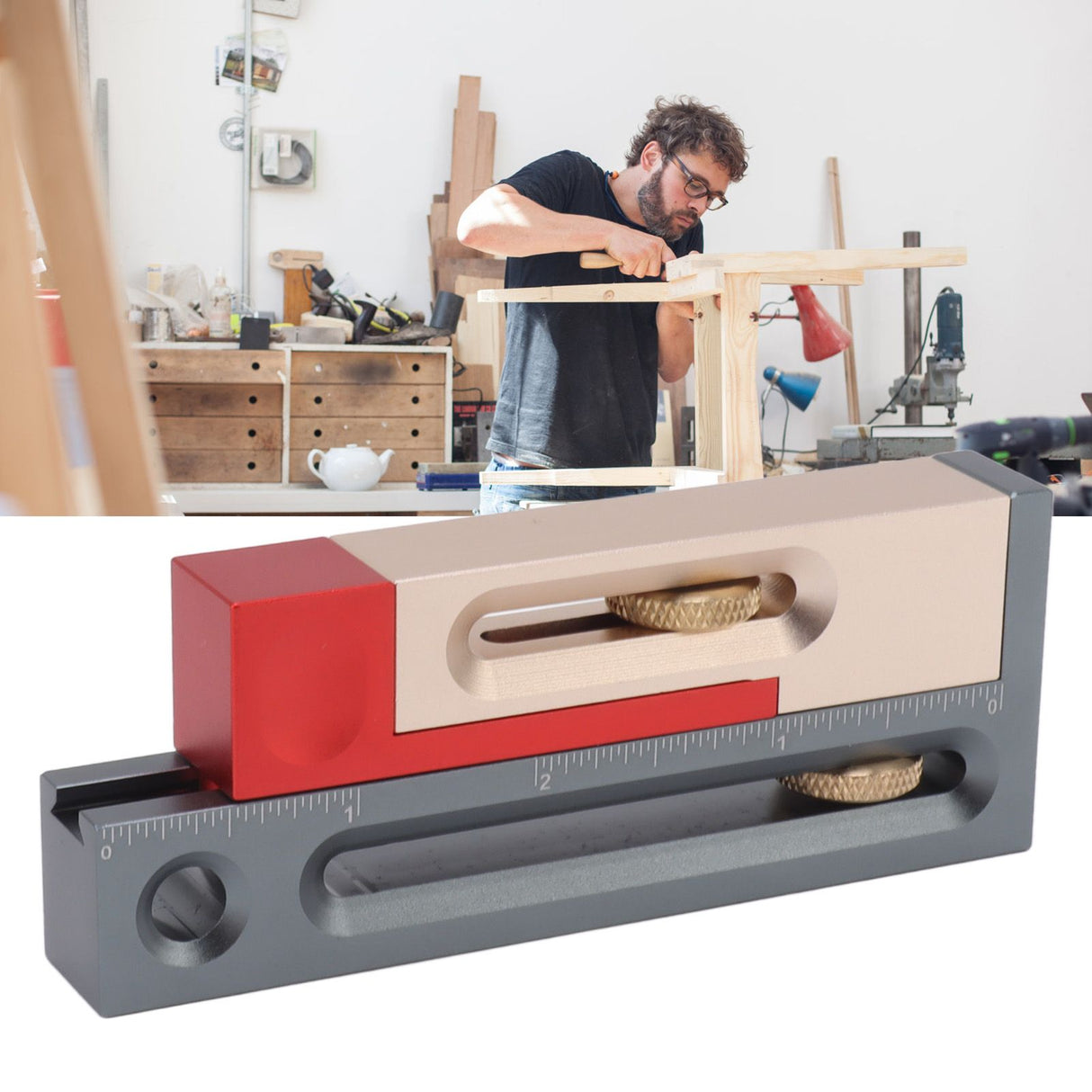 JF06 Table Saw Slot Adjuster Mortise and Tenon Tool Woodworking Movable Measuring Block