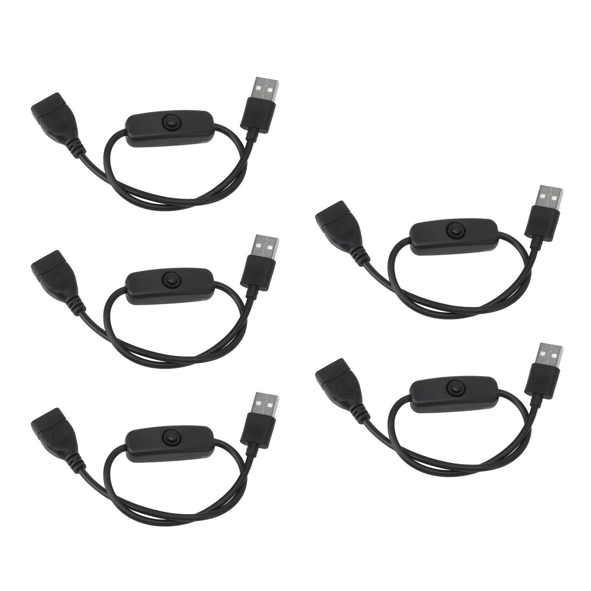 5PCS ON Off Switch Male to Female Cable 2 Pin PVC USB Extension Cable with B utton for Driving Recorder LED Lights Black