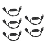 5PCS ON Off Switch Male to Female Cable 2 Pin PVC USB Extension Cable with B utton for Driving Recorder LED Lights Black
