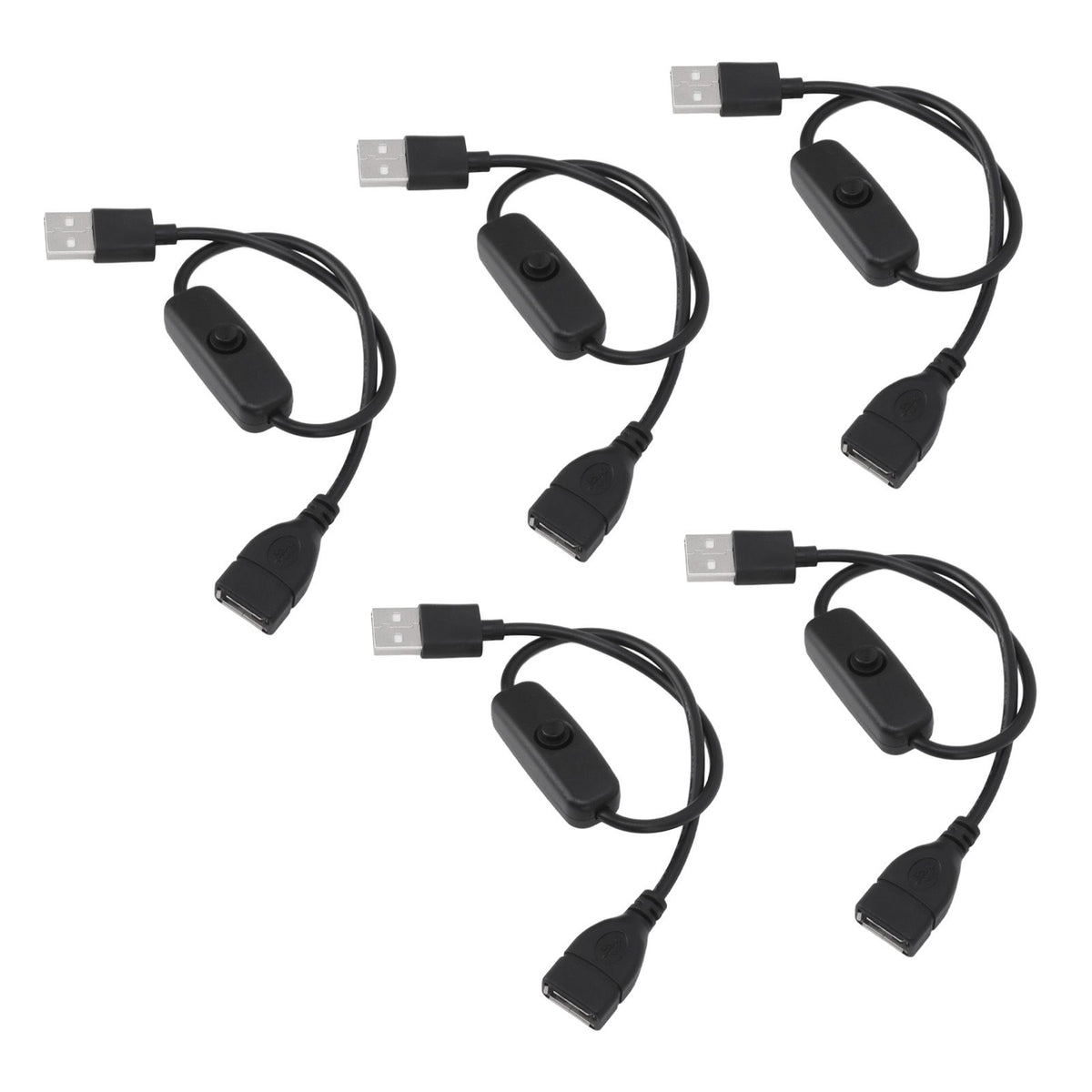 5PCS ON Off Switch Male to Female Cable 2 Pin PVC USB Extension Cable with B utton for Driving Recorder LED Lights Black
