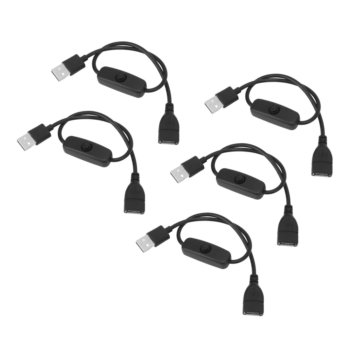 5PCS ON Off Switch Male to Female Cable 2 Pin PVC USB Extension Cable with B utton for Driving Recorder LED Lights Black