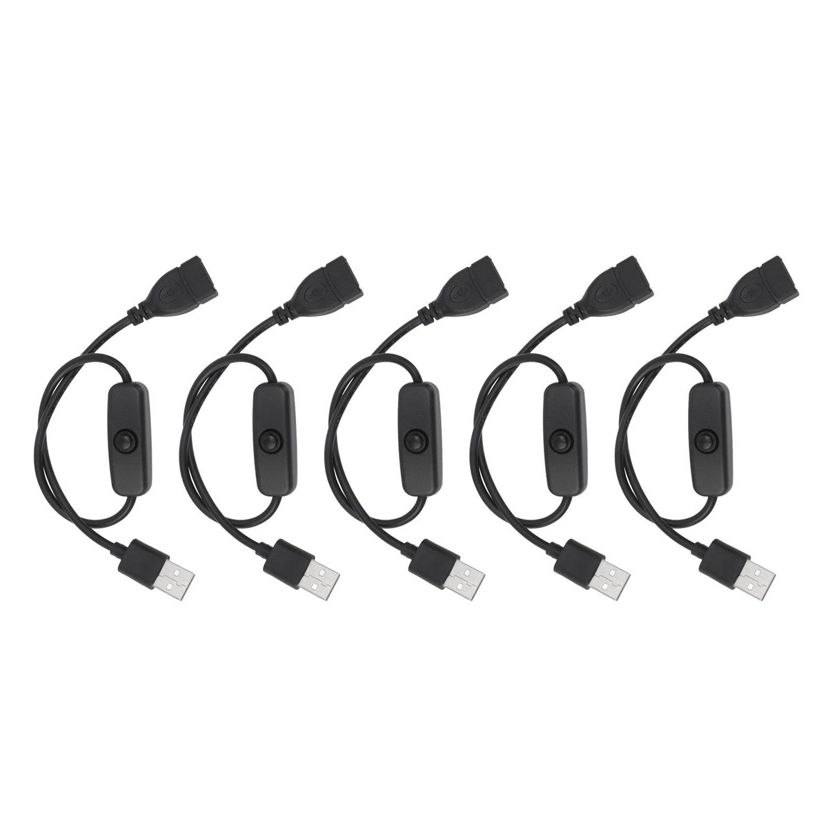 5PCS ON Off Switch Male to Female Cable 2 Pin PVC USB Extension Cable with B utton for Driving Recorder LED Lights Black