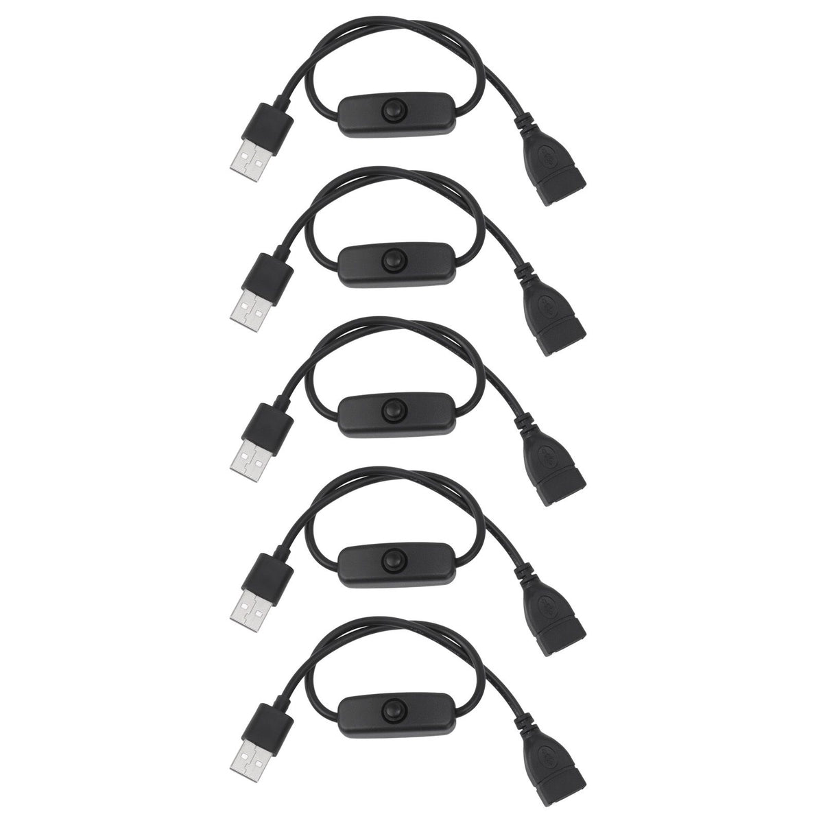 5PCS ON Off Switch Male to Female Cable 2 Pin PVC USB Extension Cable with B utton for Driving Recorder LED Lights Black