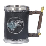 Stainless Steel Liner Mug Resin Decorative Hand Painted Beer Cup for Home Bar KTV Restaurant Large - Front View