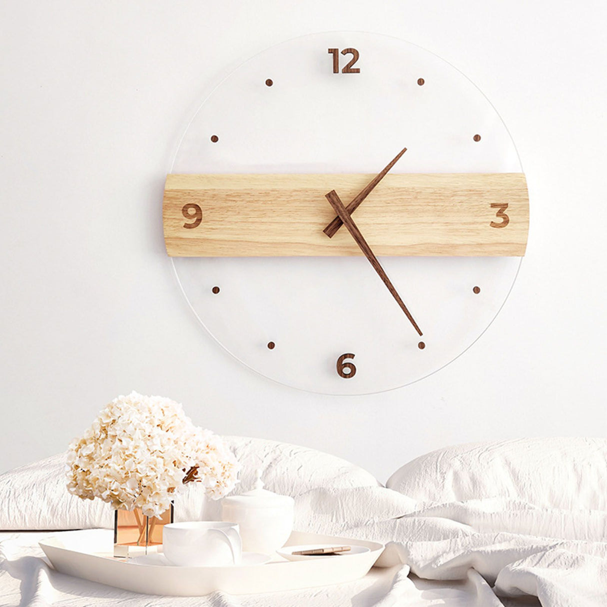 Wall Clock Silent Round Decorative Modern Acrylic Panel Hanging Clock for Living Room Bedroom Office