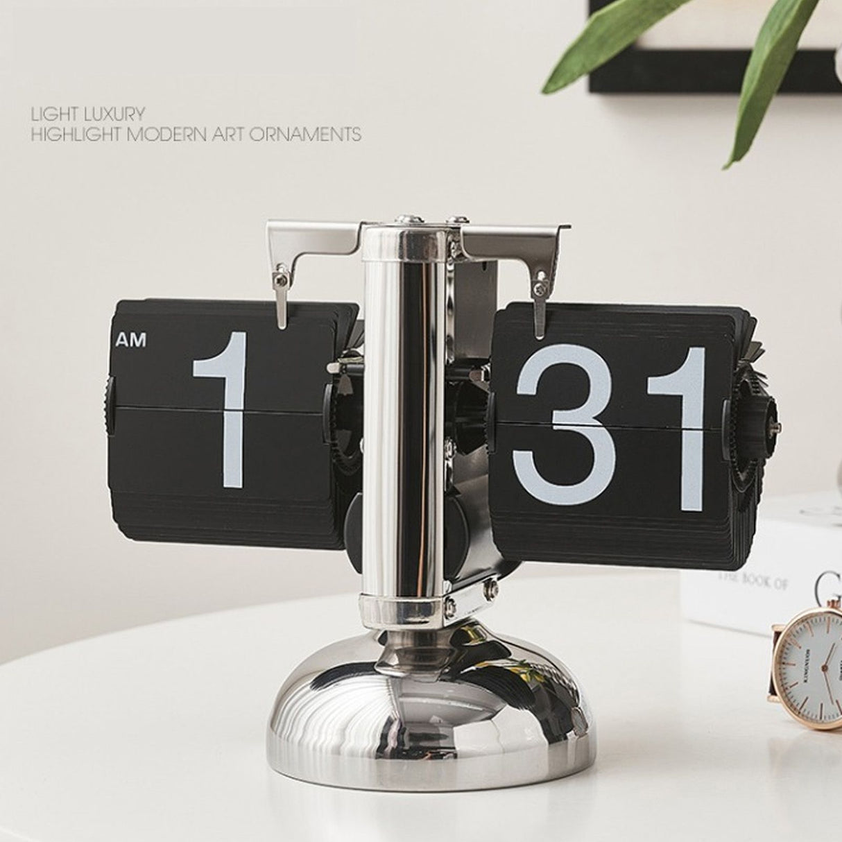 Digital Flip Down Clock Retro Minimalist Single Foot Mechanical Auto Flip Clock Desk Clock for Home Livingroom Black