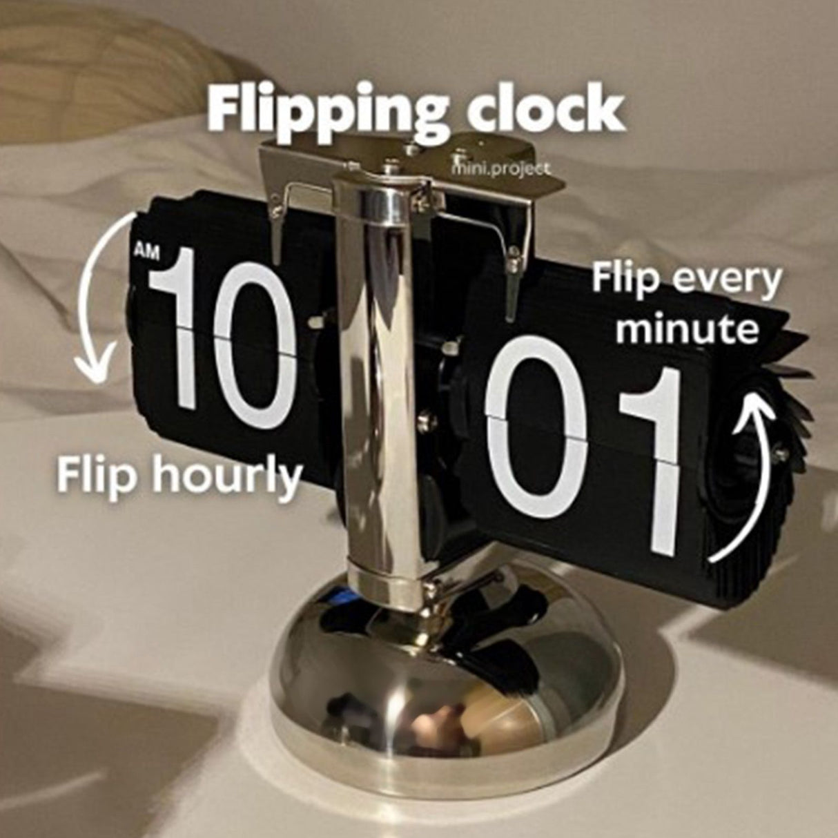 Digital Flip Down Clock Retro Minimalist Single Foot Mechanical Auto Flip Clock Desk Clock for Home Livingroom Black
