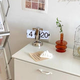 Digital Flip Down Clock Retro Minimalist Single Foot Mechanical Auto Flip Clock Desk Clock for Home Livingroom White