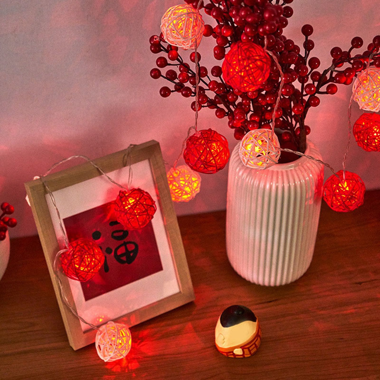 Rattan Ball String Light Decorative Romantic Rattan Ball String for Christmas Party Home Decor 2m/6.6ft