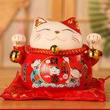 Lucky Cat Coin Bank 4.5in Exquisite Cute Bring Luck Good Wish Ceramic Fortune Cat Saving Pot Desk Decoration Red