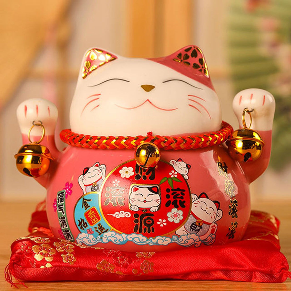 Lucky Cat Coin Bank 4.5in Exquisite Cute Bring Luck Good Wish Ceramic Fortune Cat Saving Pot Desk Decoration Pink