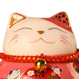 Lucky Cat Coin Bank 4.5in Exquisite Cute Bring Luck Good Wish Ceramic Fortune Cat Saving Pot Desk Decoration Pink - Low Angle