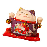 Lucky Cat Coin Bank 4.5in Exquisite Cute Bring Luck Good Wish Ceramic Fortune Cat Saving Pot Desk Decoration Purple - Side View