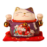 Lucky Cat Coin Bank 4.5in Exquisite Cute Bring Luck Good Wish Ceramic Fortune Cat Saving Pot Desk Decoration Purple - Top-Down View