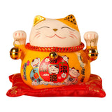 Lucky Cat Coin Bank 4.5in Exquisite Cute Bring Luck Good Wish Ceramic Fortune Cat Saving Pot Desk Decoration Yellow