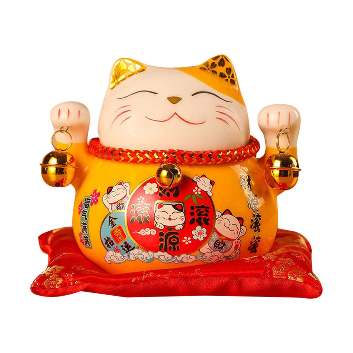 Lucky Cat Coin Bank 4.5in Exquisite Cute Bring Luck Good Wish Ceramic Fortune Cat Saving Pot Desk Decoration Yellow