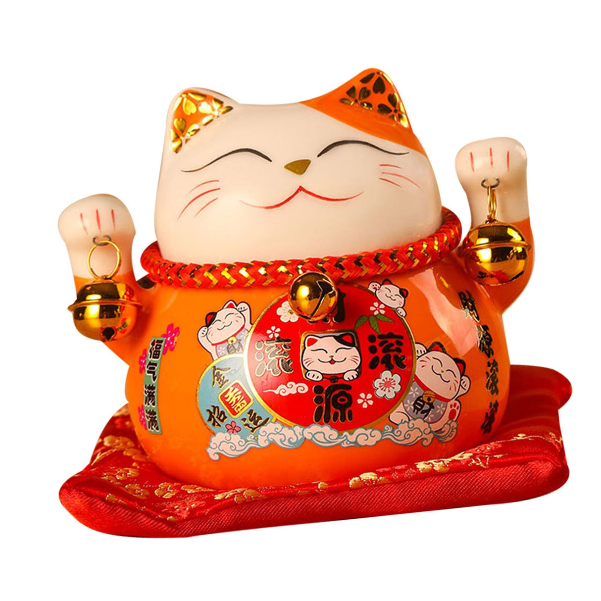 Lucky Cat Coin Bank 4.5in Exquisite Cute Bring Luck Good Wish Ceramic Fortune Cat Saving Pot Desk Decoration Orange