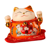 Lucky Cat Coin Bank 4.5in Exquisite Cute Bring Luck Good Wish Ceramic Fortune Cat Saving Pot Desk Decoration Orange