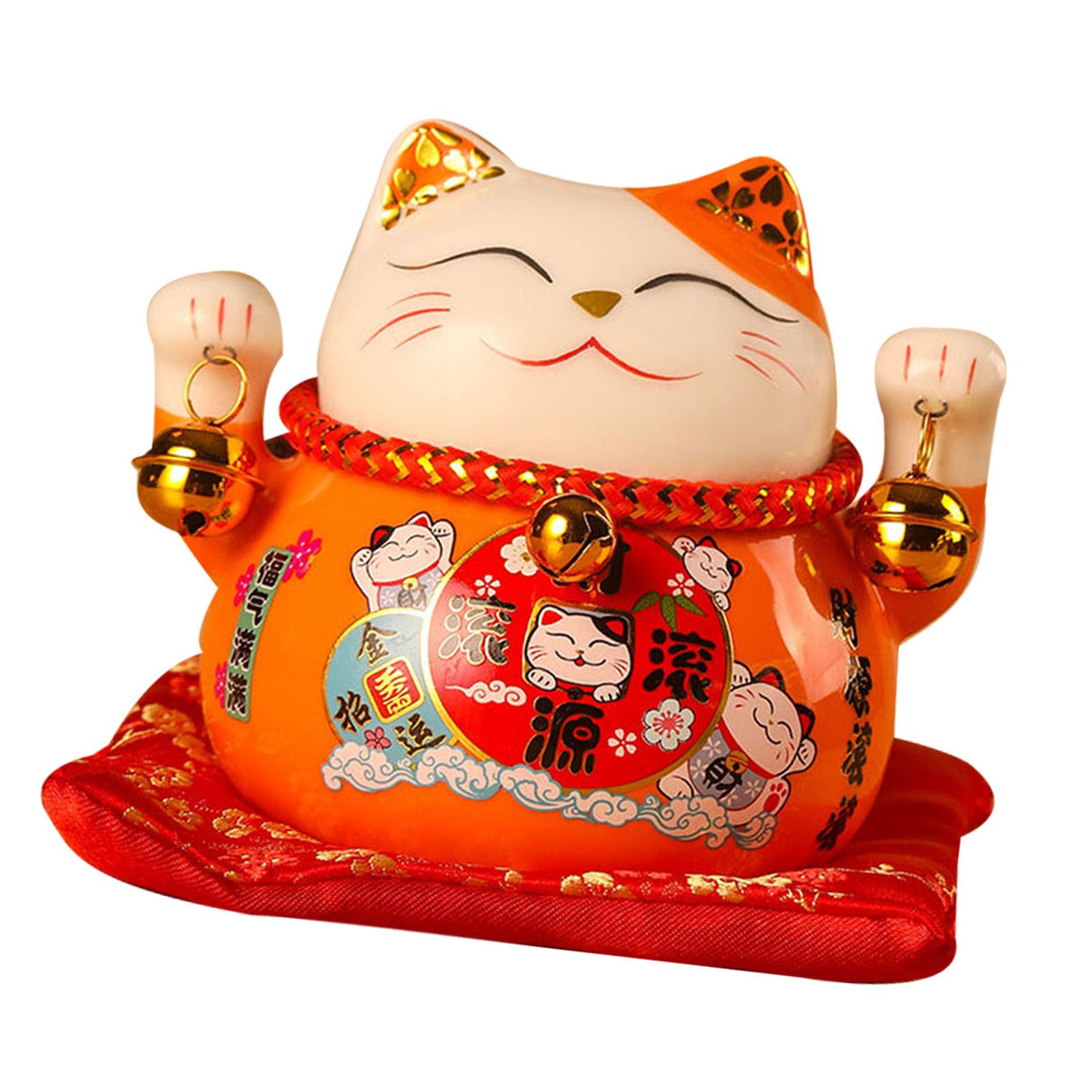 Lucky Cat Coin Bank 4.5in Exquisite Cute Bring Luck Good Wish Ceramic Fortune Cat Saving Pot Desk Decoration Orange