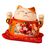 Lucky Cat Coin Bank 4.5in Exquisite Cute Bring Luck Good Wish Ceramic Fortune Cat Saving Pot Desk Decoration Orange - Side View