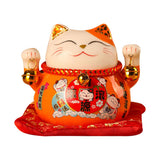 Lucky Cat Coin Bank 4.5in Exquisite Cute Bring Luck Good Wish Ceramic Fortune Cat Saving Pot Desk Decoration Orange - Top-Down View