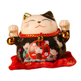 Lucky Cat Coin Bank 4.5in Exquisite Cute Bring Luck Good Wish Ceramic Fortune Cat Saving Pot Desk Decoration Black - Front View