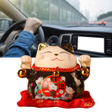 Lucky Cat Coin Bank 4.5in Exquisite Cute Bring Luck Good Wish Ceramic Fortune Cat Saving Pot Desk Decoration Black - Rear View