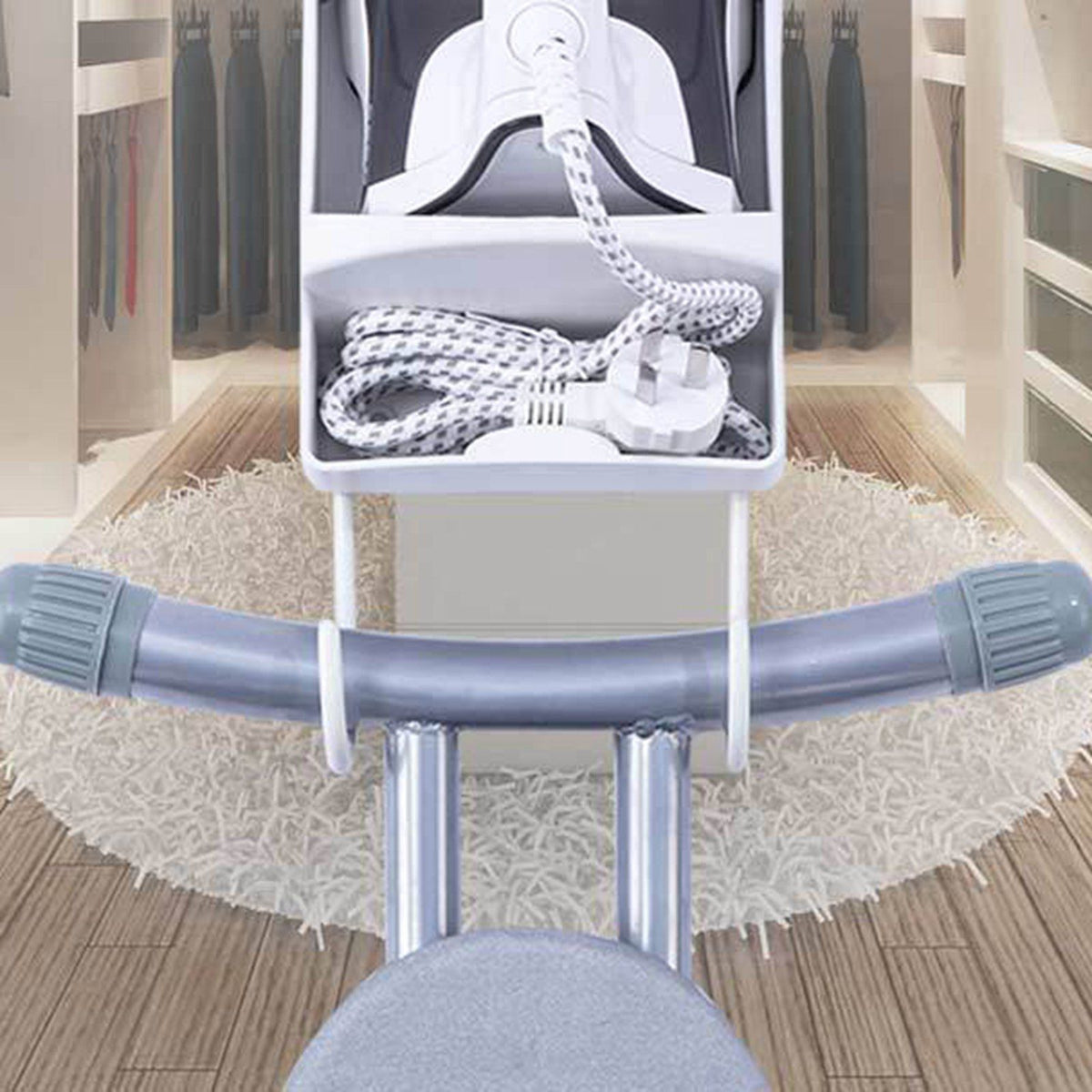 Iron Holder Wall Mounted Heat Resistant Widened Electric Iron Organizer with Hooks for Closet Hotel White