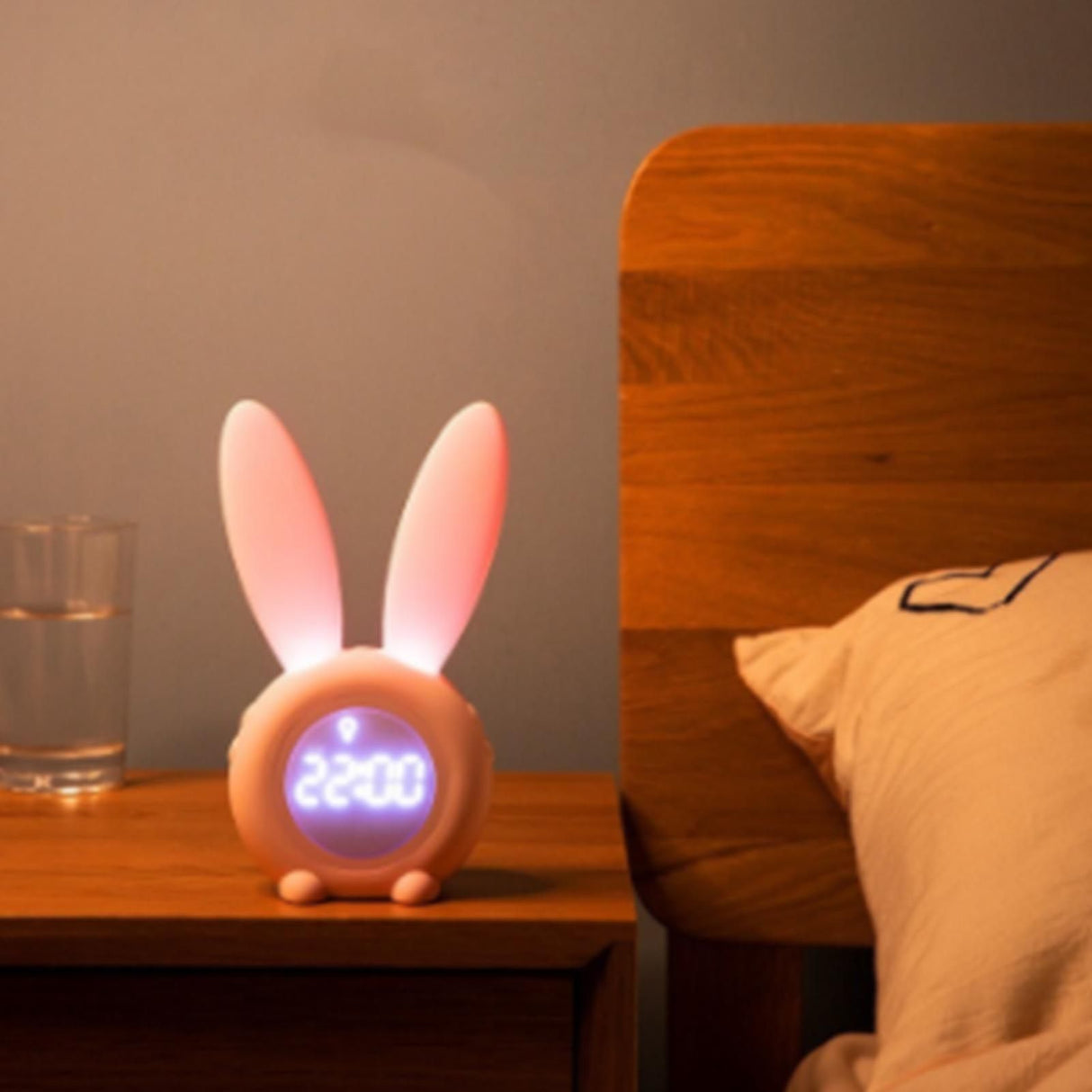 Digital Alarm Clock Cute Bunny Shape LED Night Light Luminous Digital Clock for Kids Bedroom Decor Pink