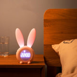 Digital Alarm Clock Cute Bunny Shape LED Night Light Luminous Digital Clock for Kids Bedroom Decor Pink - Rear View