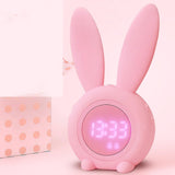 Digital Alarm Clock Cute Bunny Shape LED Night Light Luminous Digital Clock for Kids Bedroom Decor Pink