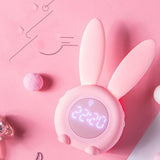 Digital Alarm Clock Cute Bunny Shape LED Night Light Luminous Digital Clock for Kids Bedroom Decor Pink - Extra Image