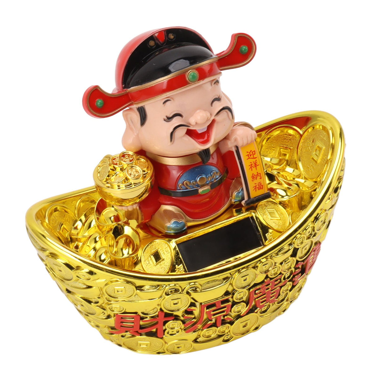 Wealth God Ornament Solar Panel Nodding Fortune Wealth Statue for Car Household Decoration 680 Model