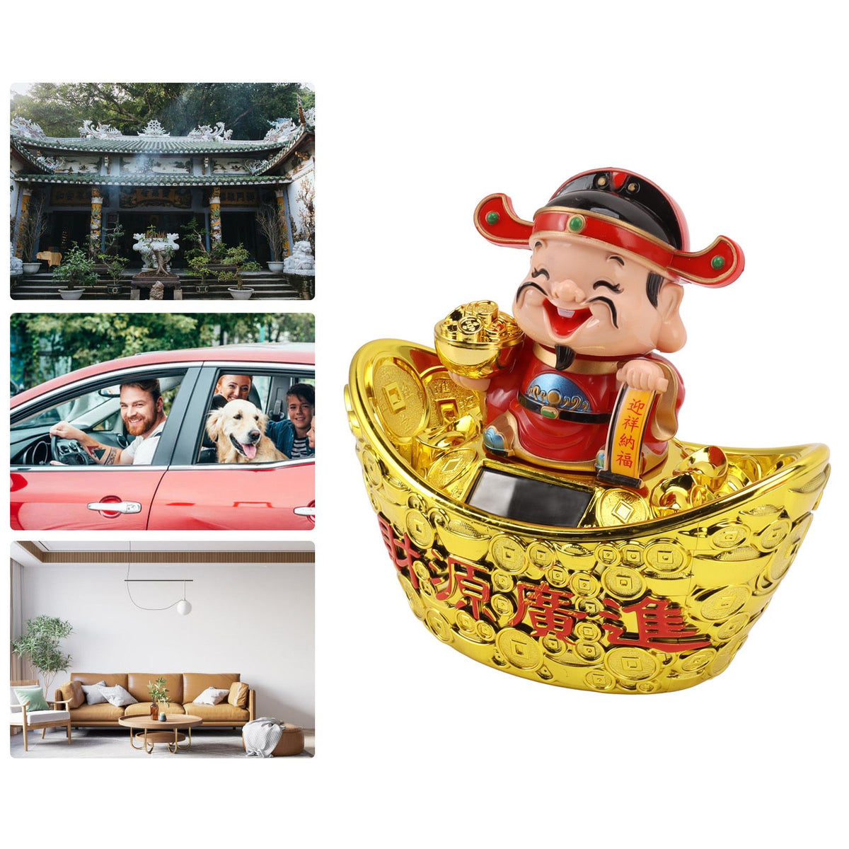 Wealth God Ornament Solar Panel Nodding Fortune Wealth Statue for Car Household Decoration 680 Model