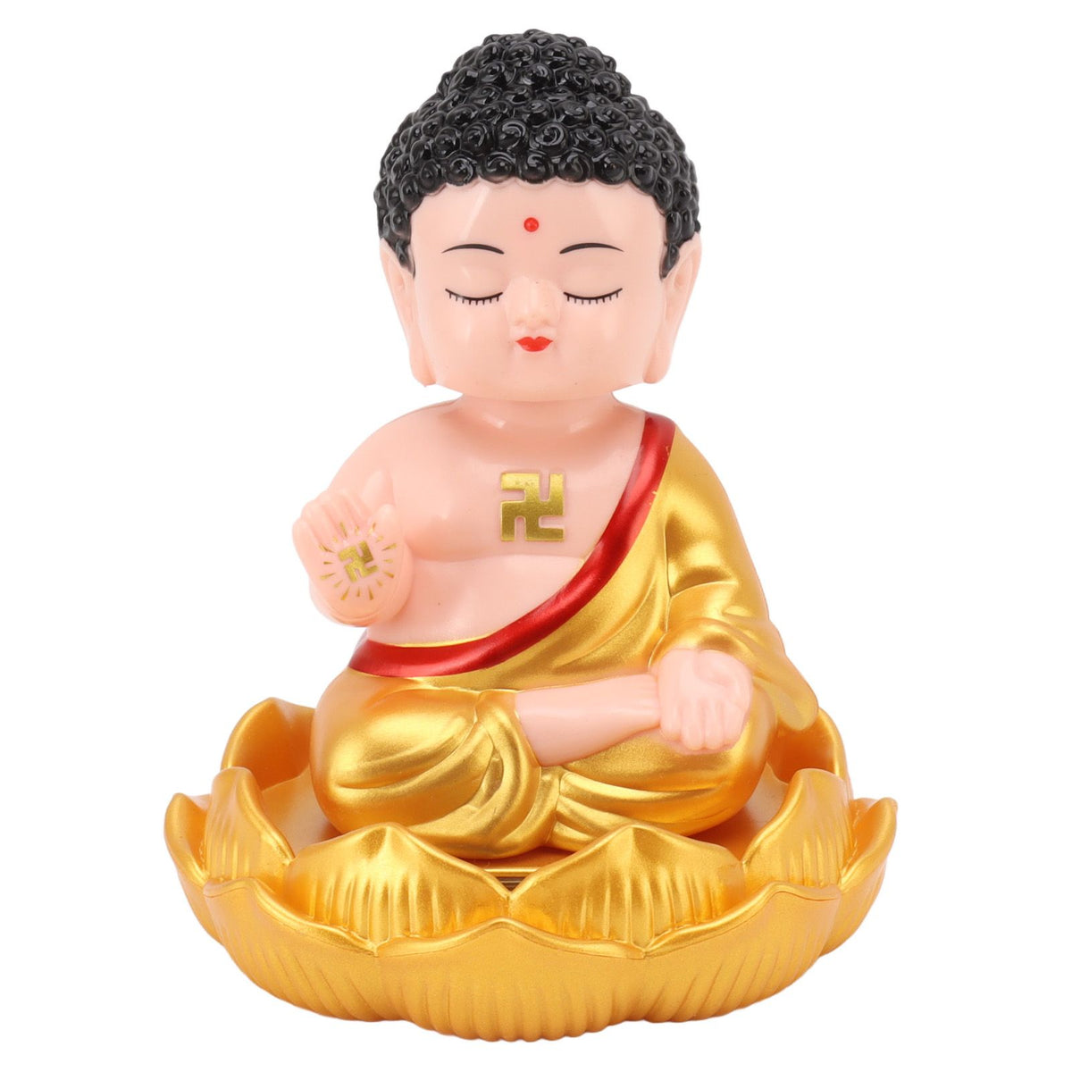 Buddha Ornament Solar Powered Light Energy Sensing Auto Nod Buddha Decoration for Home Car Office Gold Clothes
