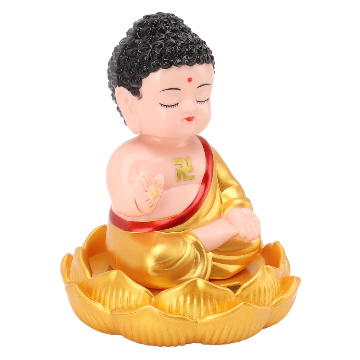 Buddha Ornament Solar Powered Light Energy Sensing Auto Nod Buddha Decoration for Home Car Office Gold Clothes