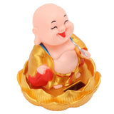 Solar Buddha Statue Solar Nodding Maitreya Car Ornament Decoration Shaking Head Toy for Wealth and Fortune Gold Clothes