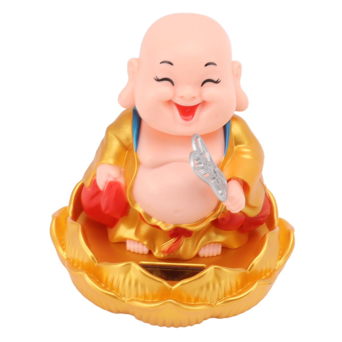 Solar Buddha Statue Solar Nodding Maitreya Car Ornament Decoration Shaking Head Toy for Wealth and Fortune Gold Clothes