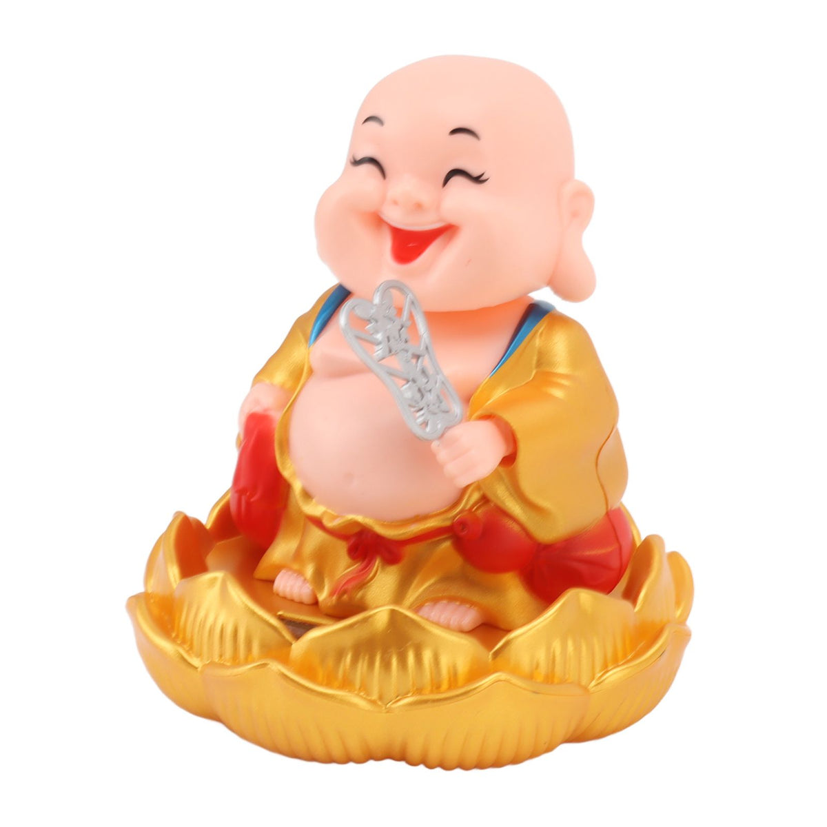 Solar Buddha Statue Solar Nodding Maitreya Car Ornament Decoration Shaking Head Toy for Wealth and Fortune Gold Clothes