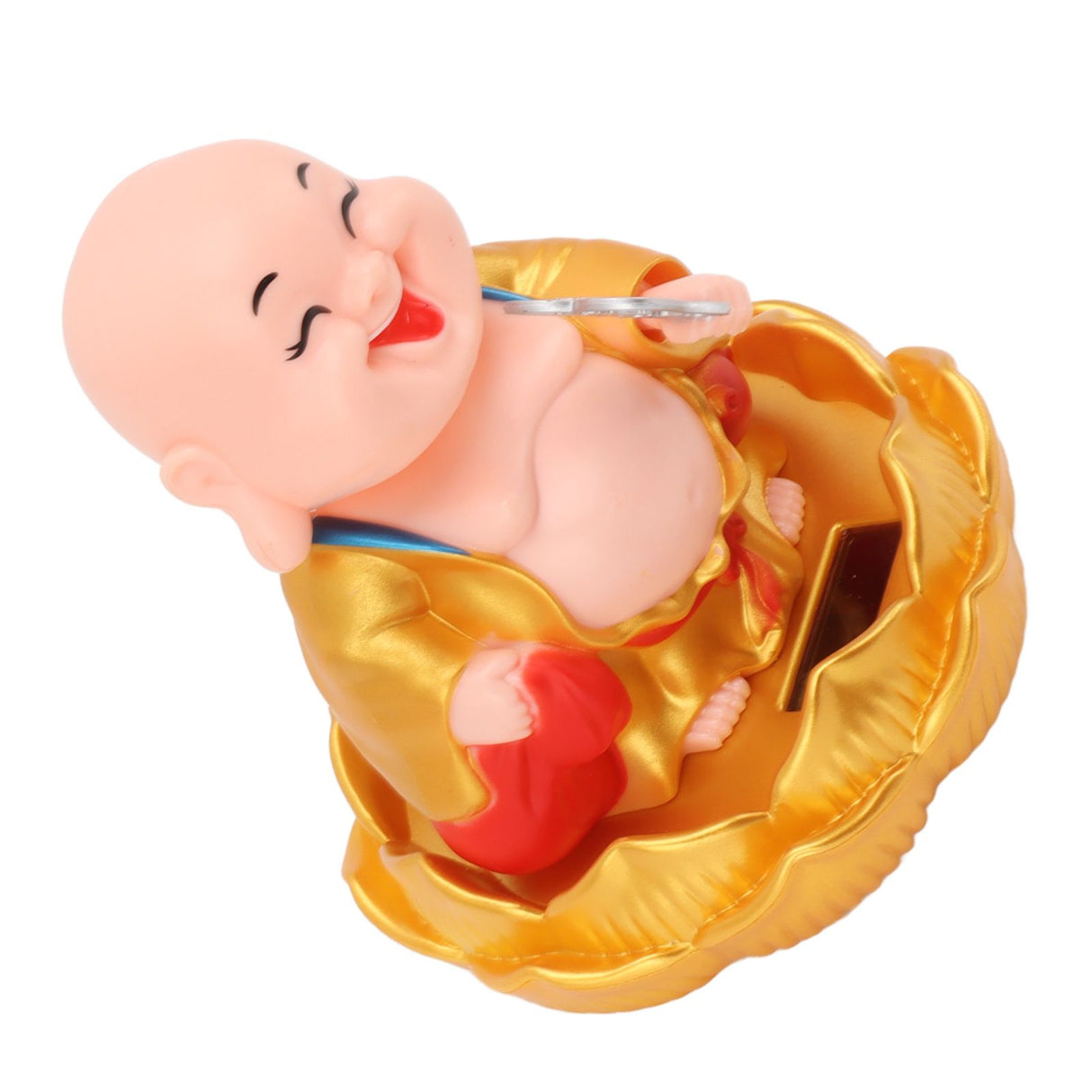 Solar Buddha Statue Solar Nodding Maitreya Car Ornament Decoration Shaking Head Toy for Wealth and Fortune Gold Clothes