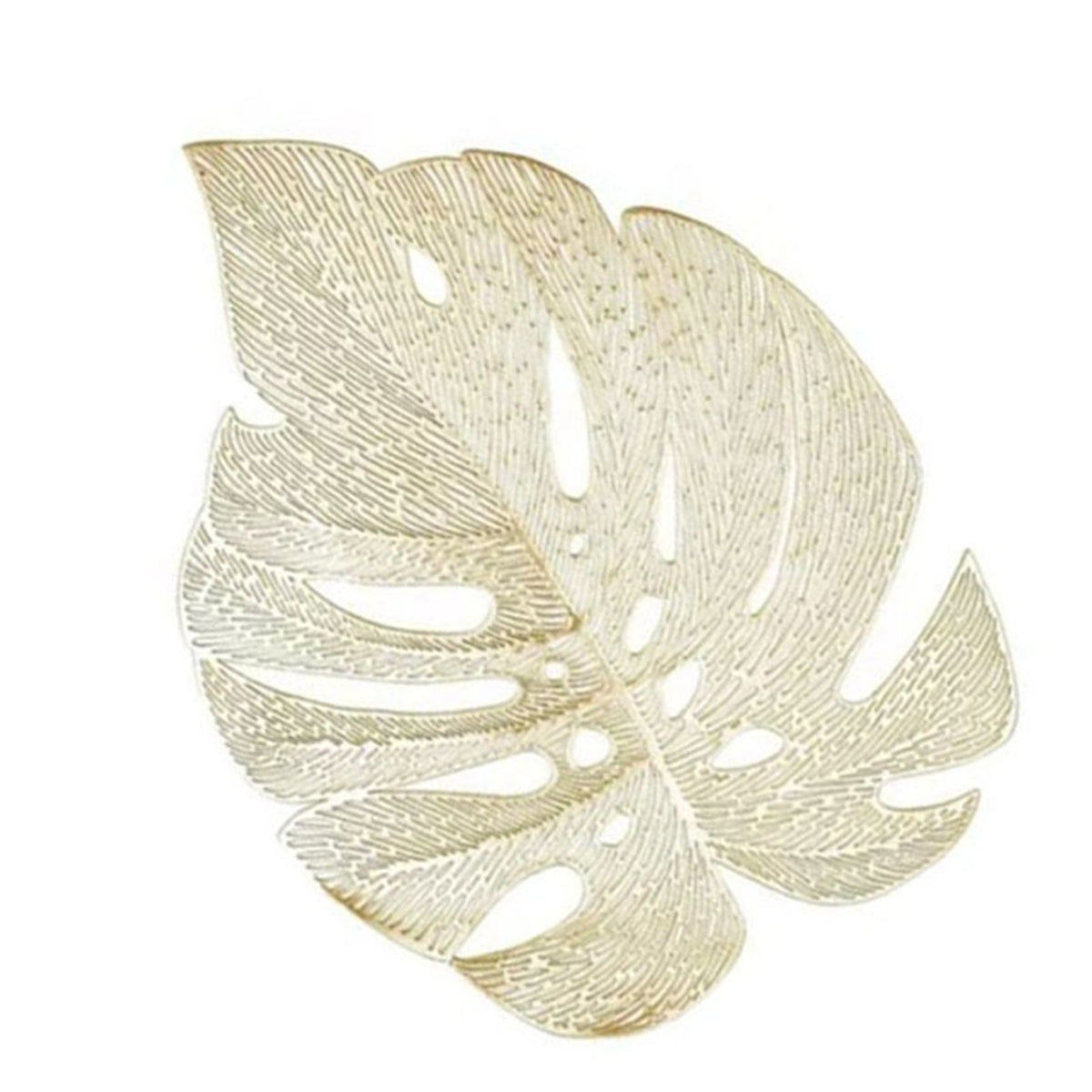 6Pcs Insulation Placemat Hollow Out Simulation Leaf Shape Heat Resistant PVC Table Mat for Kitchen Table Gold