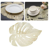6Pcs Insulation Placemat Hollow Out Simulation Leaf Shape Heat Resistant PVC Table Mat for Kitchen Table Gold