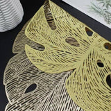 6Pcs Insulation Placemat Hollow Out Simulation Leaf Shape Heat Resistant PVC Table Mat for Kitchen Table Gold
