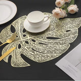 6Pcs Insulation Placemat Hollow Out Simulation Leaf Shape Heat Resistant PVC Table Mat for Kitchen Table Gold